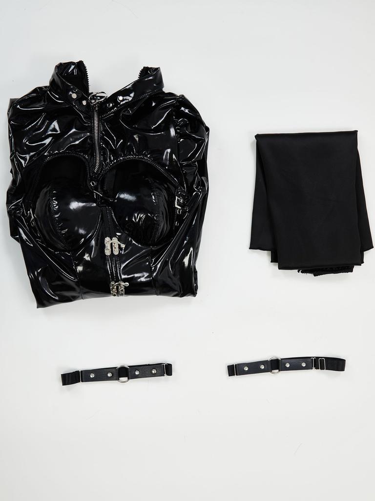 Miccostumes Adult Anime Game Sexy Cute Cool Devil Witch Gothic Cosplay Costume Long Sleeve Bodysuit Leotard with Skirt Outfit for Transformation and