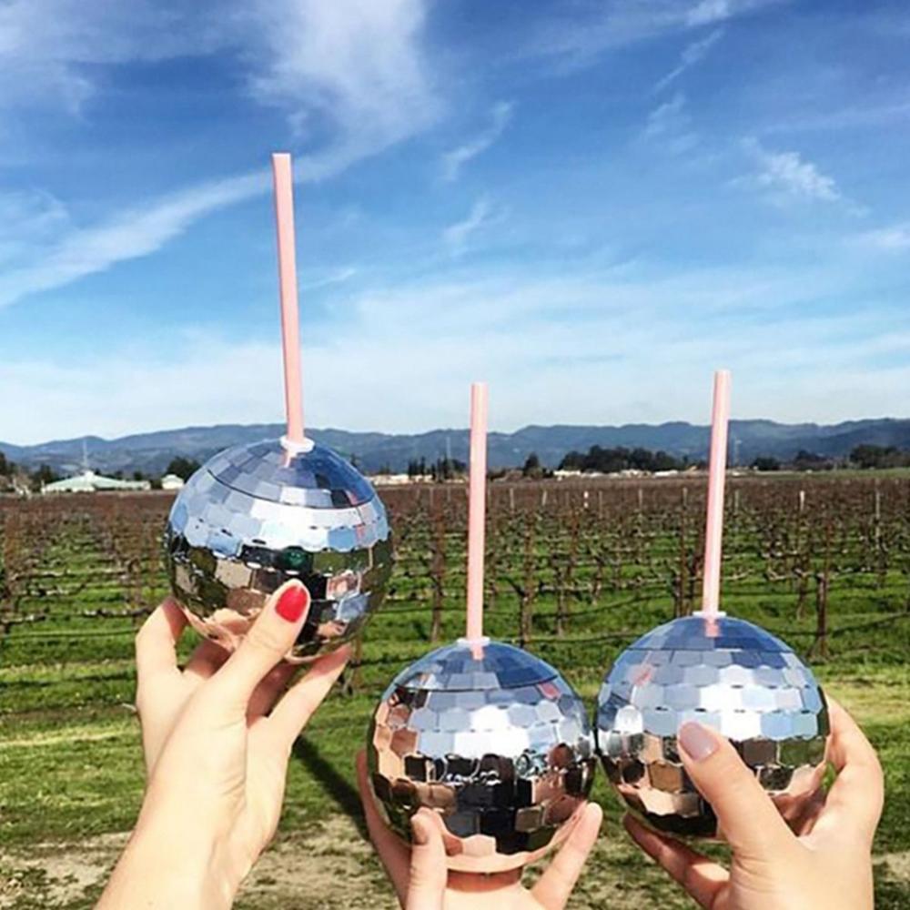 Party Flashlight Sparkly with Straw Disco Ball Cup Wine Goblets Bar Tools Cocktail