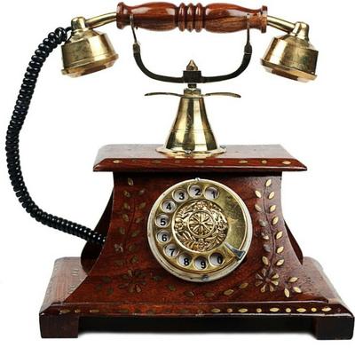 Handicraft Antique Operational Telephone In Royal Look Decorative Showpiece - 23 Cm  (Wood, Brass, Brown, Gold)