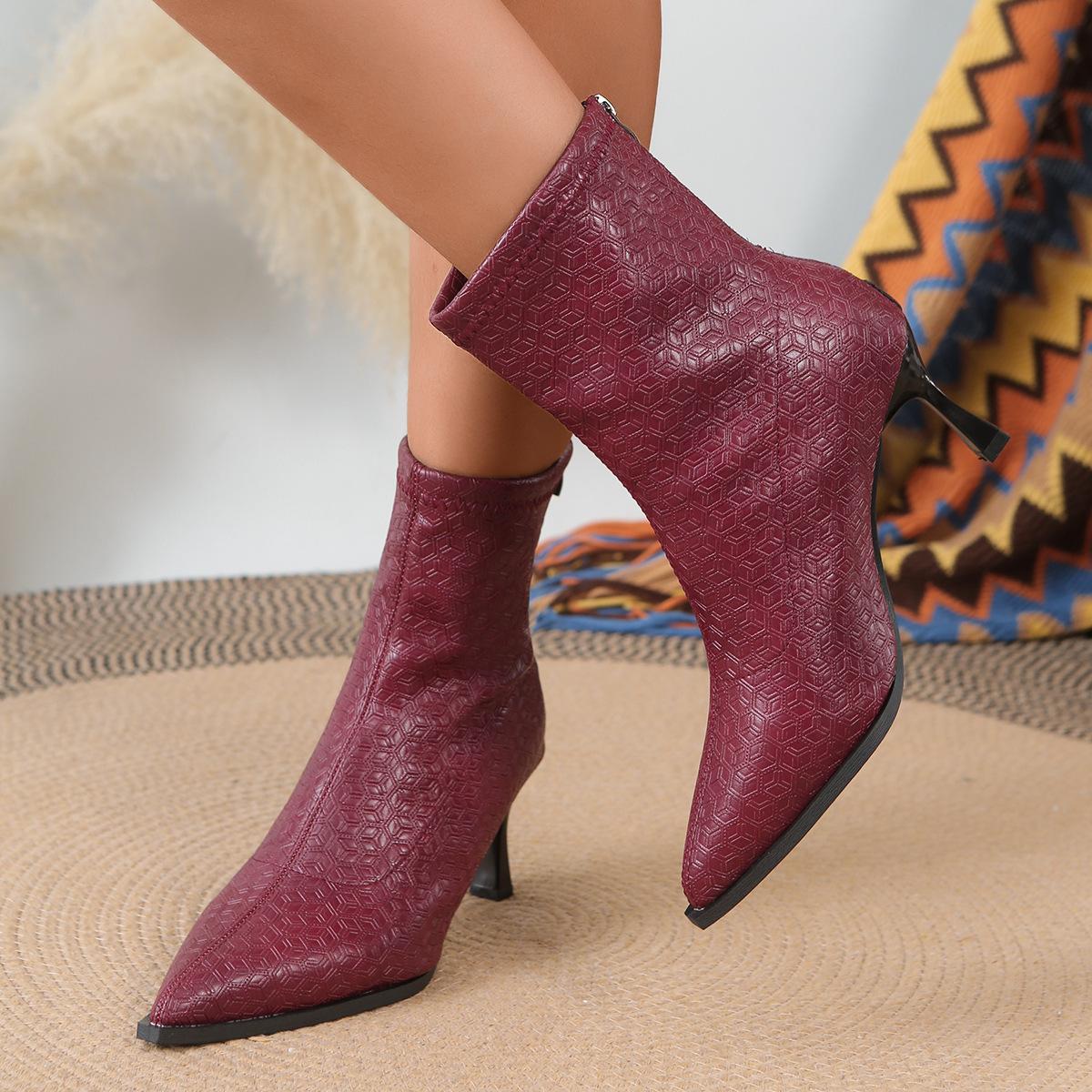 

Нишевые полусапожки класса люкс, женские осенне-зимние новинки, женские ботинки больших размеров на тонком каблуке с острым носком, кожаные ботинки на высоком каблуке, модные ботинки 41 бордовый