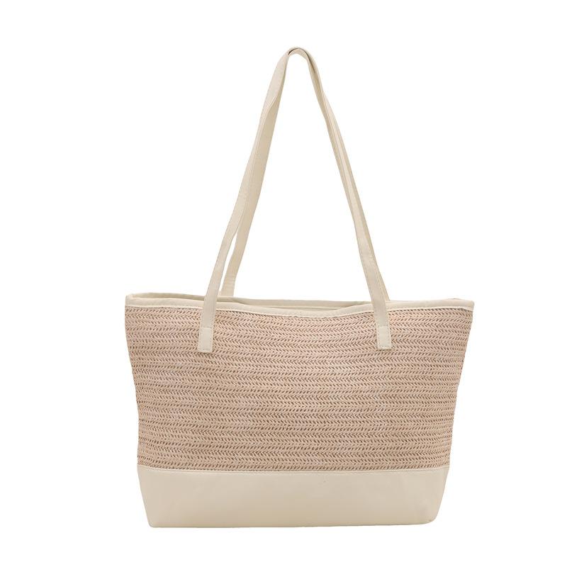 Straw bag new personalized woven bag simple beach texture contrasting color shoulder handbag women's bag