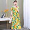 Plus Size Floral Cotton-Silk Dress for Women - Summer Fashion, Elegant Long Swing Dress