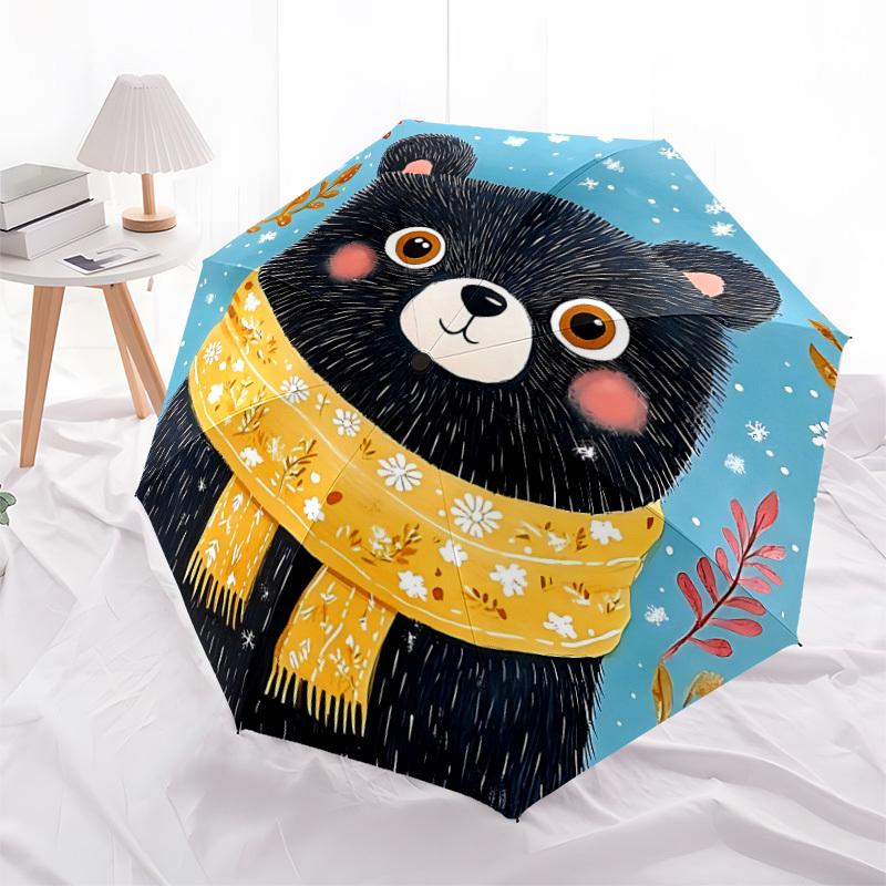 1pc Winter Bear Fashionable Automatic Opening/Closing Folding Umbrella with 8 Bones, Windproof Portable, Daily Use083