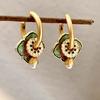 Retro Green Oil-Drop Flower Earrings: Stylish, Versatile Chinese National Style for Multiple Ways to Wear