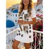 Women Nightdress Round Neck Short Sleeve Spring Summer Cute Cat Paw Print