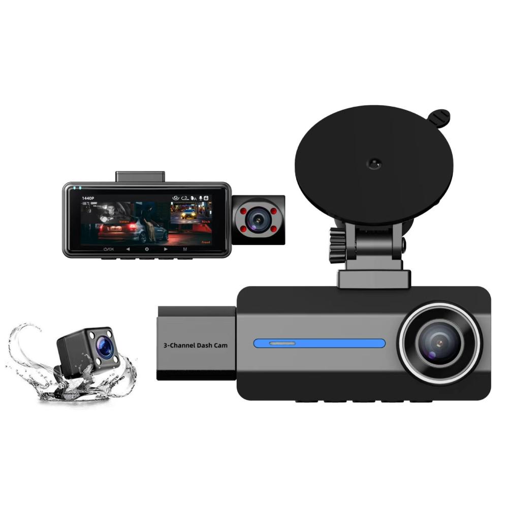 

3,16 дюйма 3 камеры 2K Видеорегистратор Автомобильный DVR Мобильный WiFi Управление через приложение Запись Ночное видение Передний Задний Широкоугольный Черный ящик чёрный