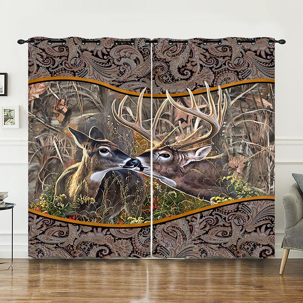 Curtains Animal Deer Pastoral Curtains Digital Printing Blackout Curtains No Punching