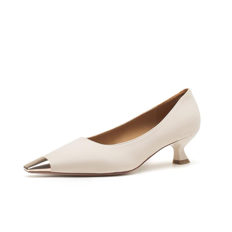 Fashion Metal Head High Heels Women's Summer Fashion Low Heel Commuter Four Seasons Pumps Cat Heel Daily Women's Shoes Mid Heel Pumps