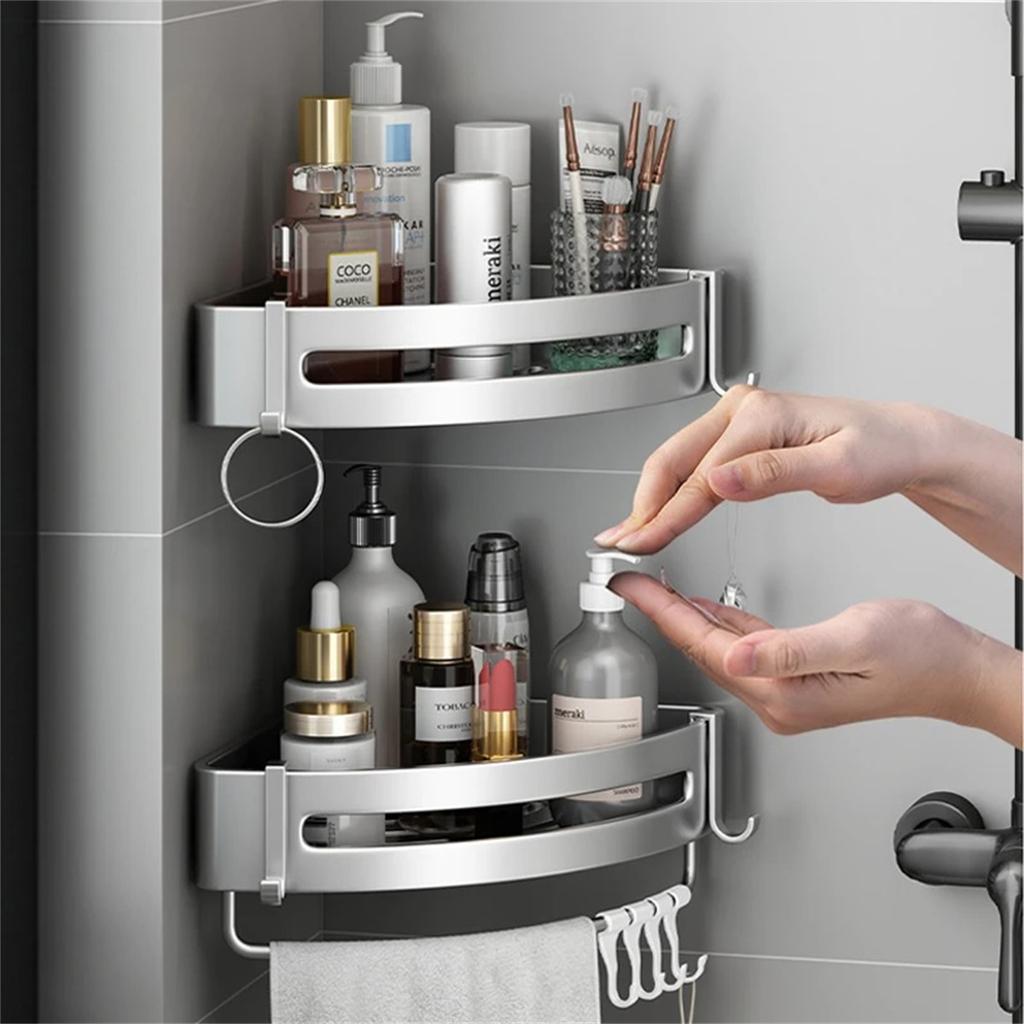 Badezimmerregal ohne Bohren, Wandmontage, Shampooflasche, Dusch-Eckregal, Toiletten-Aufbewahrungsregal, Aluminium, Badezimmer-/Küchenzubehör