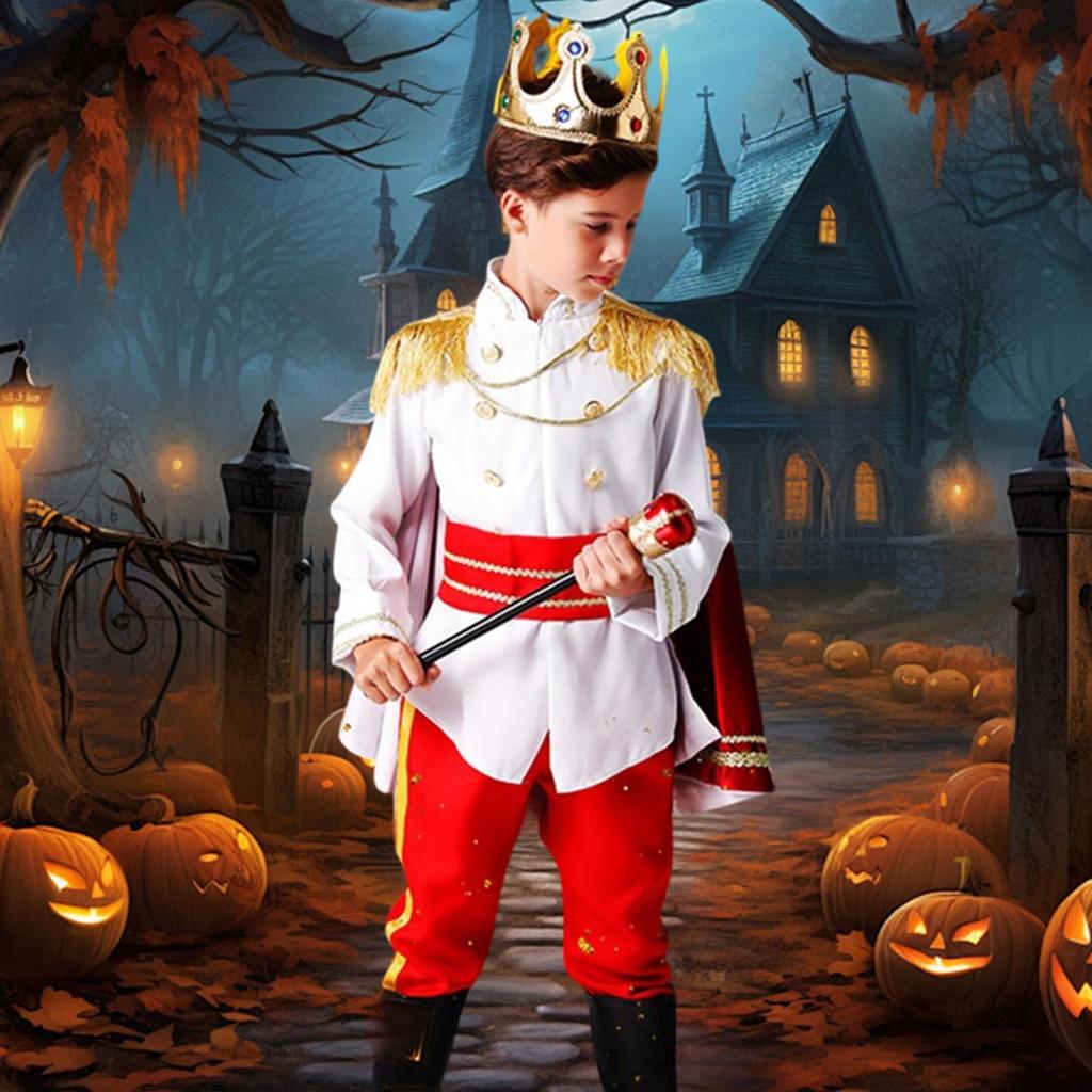 [Formemory] Halloween Costume for Boys - Prince Outfit with Wand, Cape, and Crown - Perfect for Parties, Stage Performances, School Festivals,