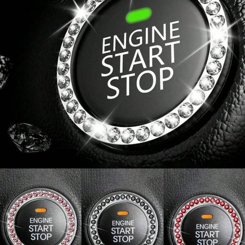 Car Interior Decor Logo Stickers, Shiny Rhinestone Car Ring Accessory for Women, Car Parts Ignition Start Button