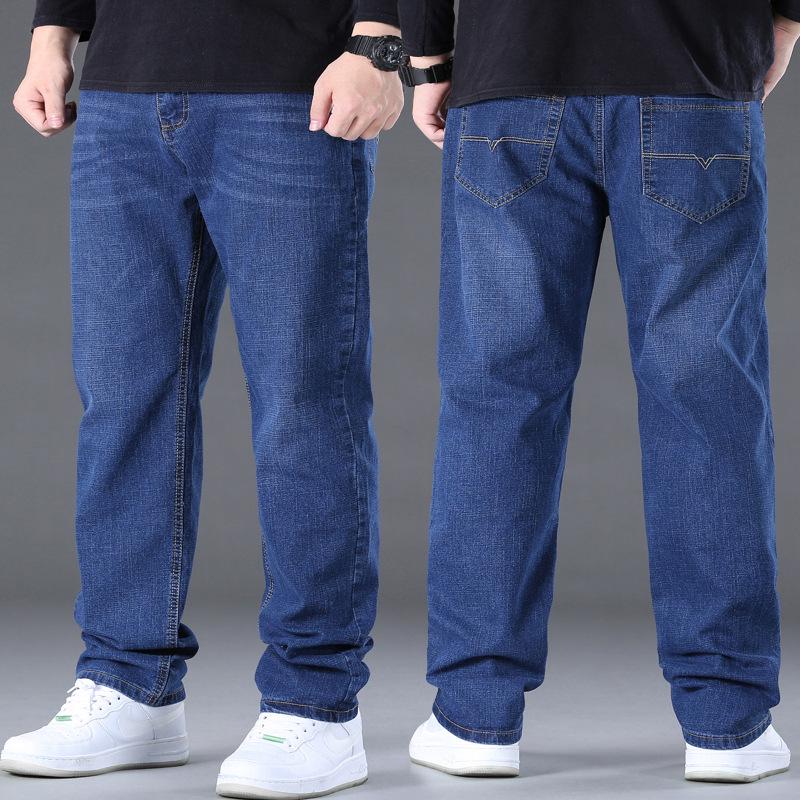 Men's Plus Size Stretch Straight Leg High Waist Jeans - Large Size, 300 Jin Capacity.