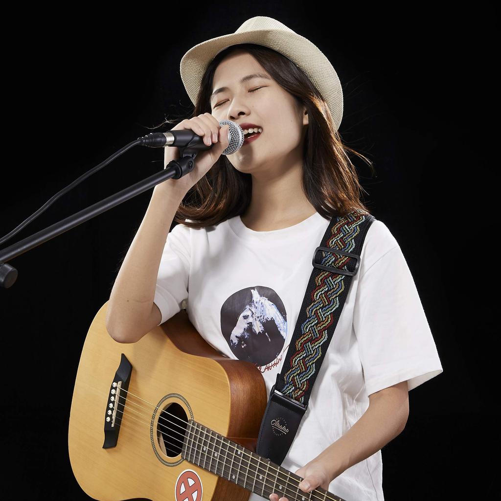 Vintage Wide Celtic Knot Weave Guitar Strap for Acoustic Electric Guitar Bass Guitar Adjustable Length from To [Amumu] 2.3" 35" 61"