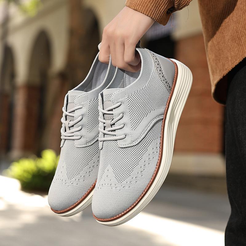 Popular lightweight lace-up British casual men's shoes breathable fly-woven loafers men's large-size mesh shoes tide