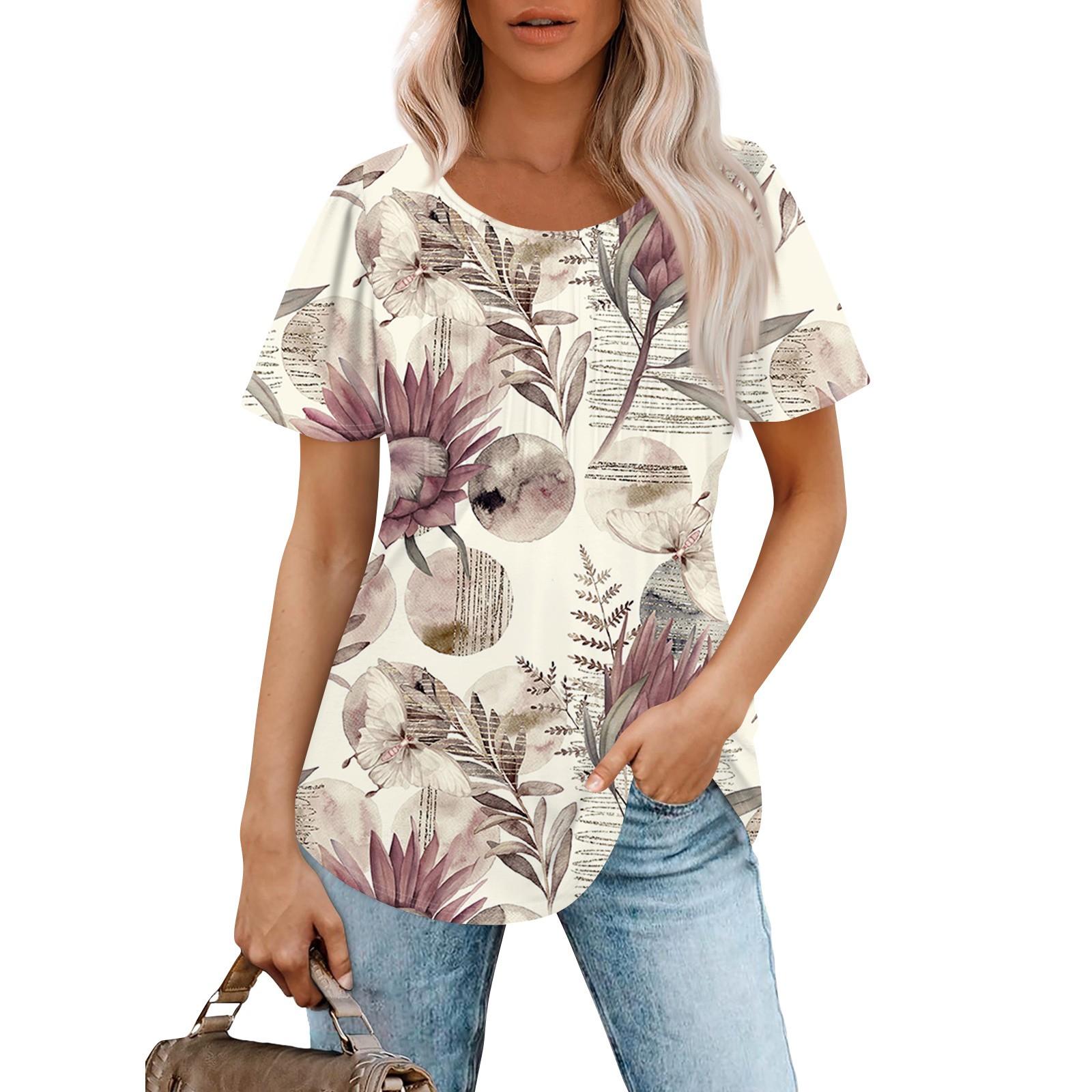 

Женская модная повседневная футболка с короткими рукавами и круглым вырезом с цветочным принтом XXL серый