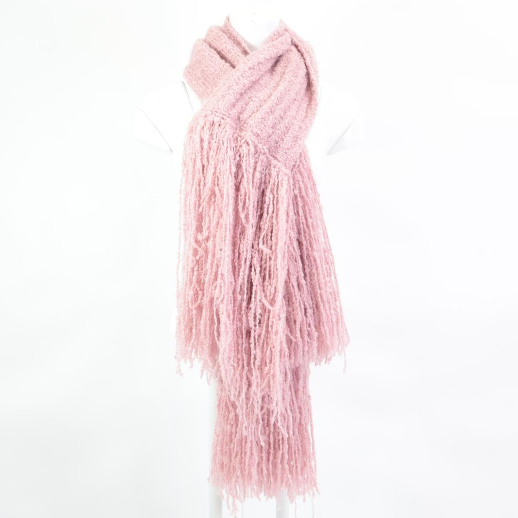 CHANEL [Excellent Condition/Domestic Authentic] 05A P26689V0300 CC Logo Plate Wool x Mohair x Silk Fringe Scarf pinkUsed
