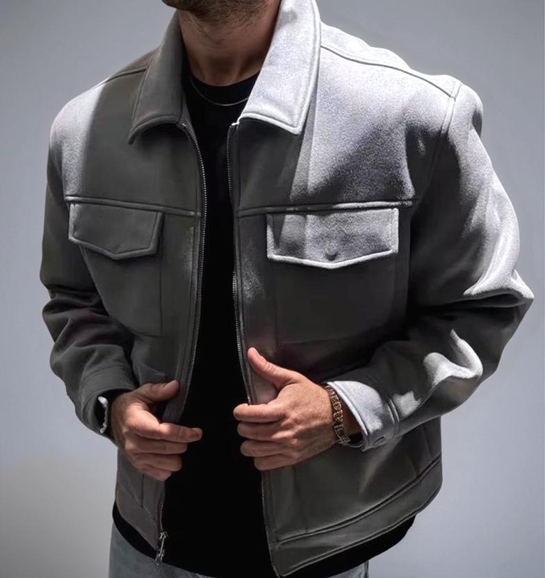 European & American High Street Deerskin Velvet Jacket: Unisex, Trendy Outerwear with Zipper and Large Pockets