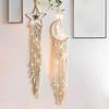 Woven Wall Hanging Wall Decoration with Long Tassel- White Cotton Handmade Home Decor Art Craft for Bedroom Dorm Garden