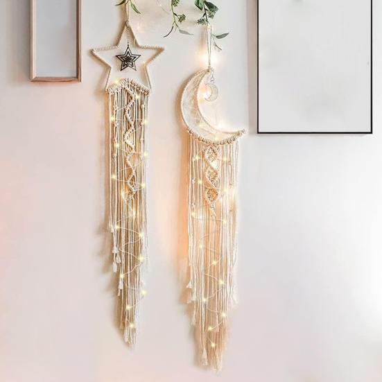 Woven Wall Hanging Wall Decoration with Long Tassel- White Cotton Handmade Home Decor Art Craft for Bedroom Dorm Garden