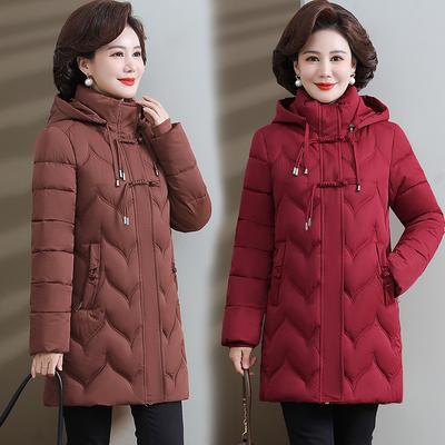 Giacca da donna invernale con cappuccio slim fit imbottita in cotone, calda e spessa, di media e lunga lunghezza, imbottita in cotone