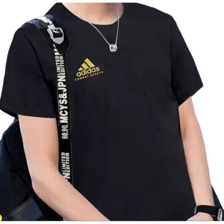 Adidas Logo Print Sports Casual Crew Neck Short Sleeve T-Shirt Men Tops Black Gold ADICSTS06-BG