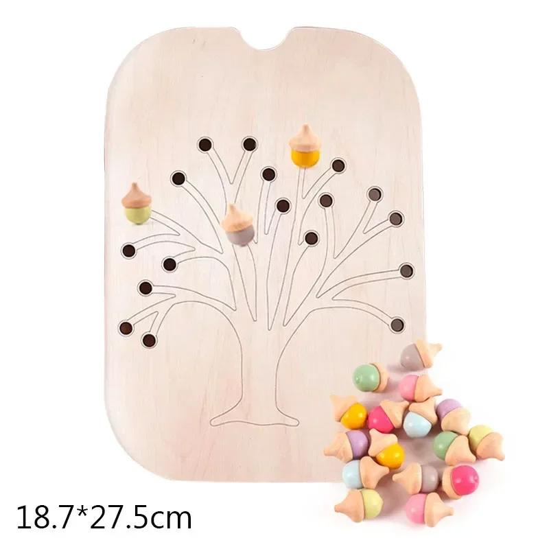 Children's Montessori Sensory Tray Board Game Wooden Christmas Tree Acorn Color Sorter Early Education Training Educational Toys
