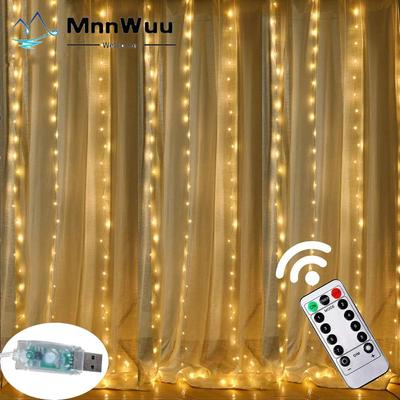 3M LED USB/baterie Řetězec na záclony Pohádková světla Vánoční girlanda Dálkový ovladač pro novoroční párty Zahrada Domov Svatební dekorace