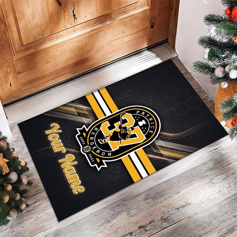 Tappeto in Velluto di Cristallo Boston Bruins, Tappetino Antiscivolo Personalizzato con Testo Nome per Arredamento Casa Regalo