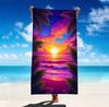 Large Microfiber Beach Towel, Bohemian Tropical Sunset Palm Print, Sand Free & Quick Dry, for Exotic Summer Beach Use