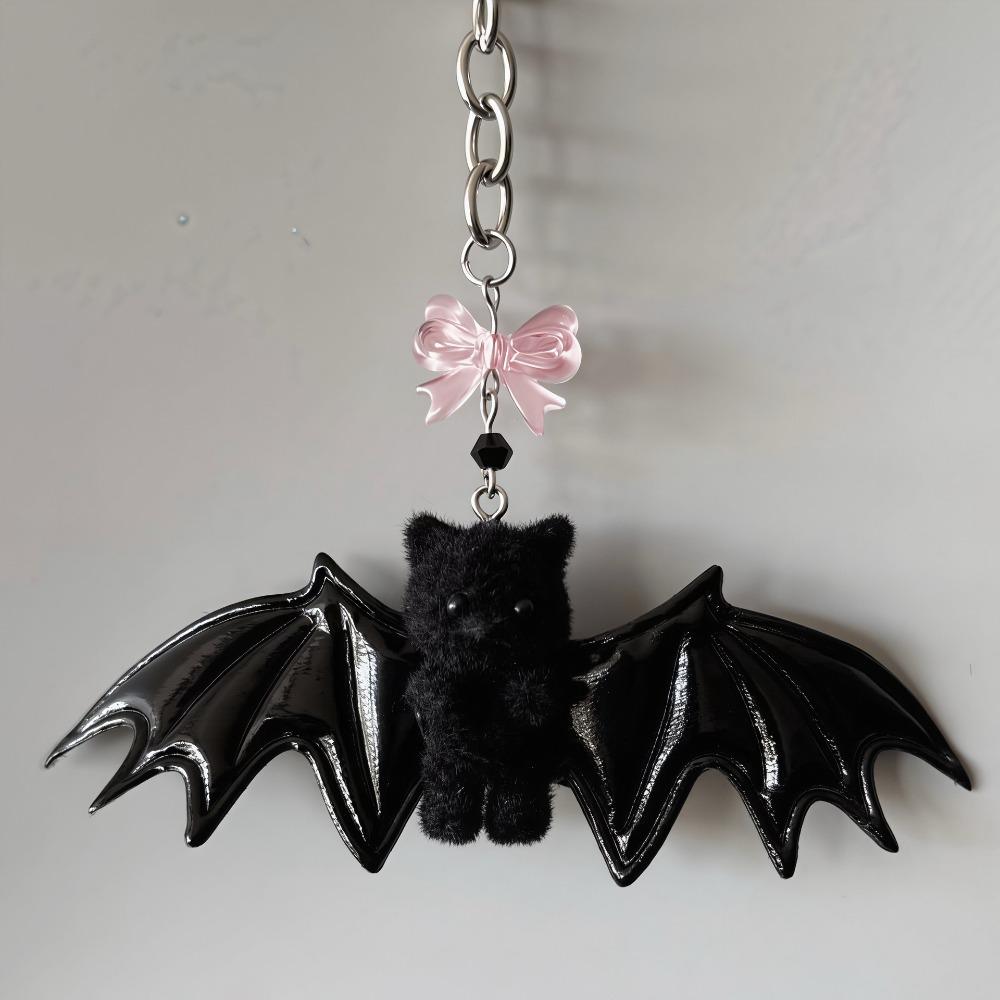 Soft Touch Bear with Wing Keychain Gothic Style Halloween Bat Bear Charm Backpack Decor