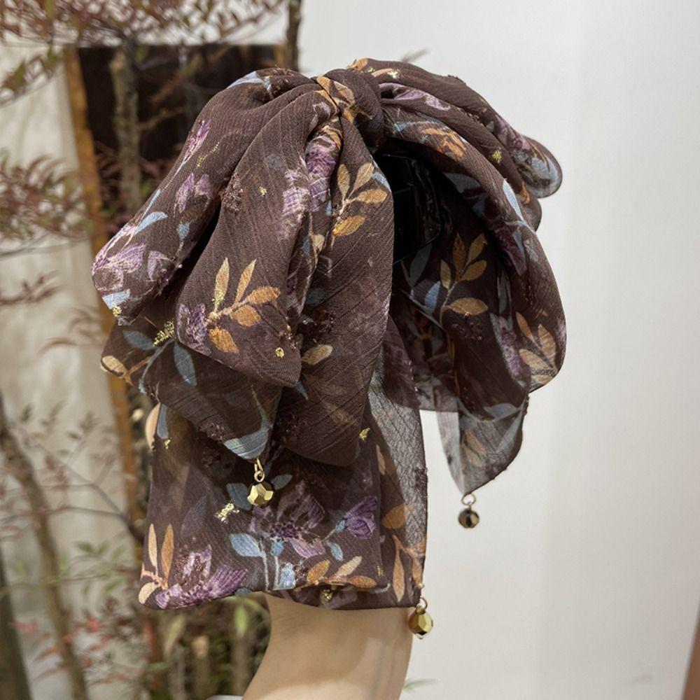 Sweet Bow Shark Clip Large Women Hair Grab Clip Crystal Chiffon Hair Claw  Hair Accessory