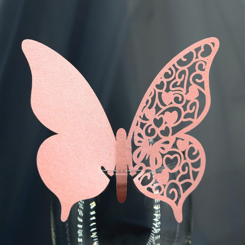 Hochwertige 50 Stück Tischkartenhalter Schmetterling Sitzkarten Hohlgeschnitten Weinkelch Dekoration Premium Hochzeitsfeier Zubehör
