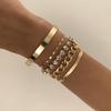 5pcs Set Retro Trend Gold Color Metal Smooth Surface Snake Bone Chain Fully Inlaid Rhinestones Bracelets for Women Jewelry Sets
