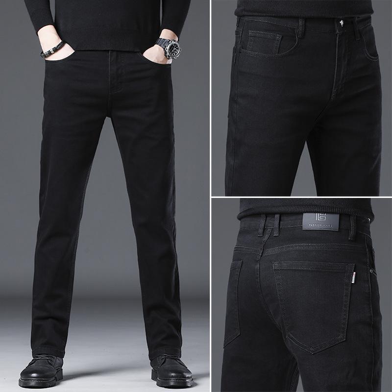 Straight-leg Jeans Autumn High-end Casual Versatile Trendy Brand Stretch Slim Straight-leg Jeans Men's Solid Color