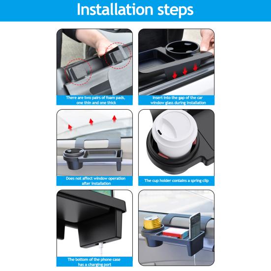 Car Door Hanging Storage Organizer Multi-Function Holder for Phone Cups & Keys Easy Install Side Window Pocket with Charging Port