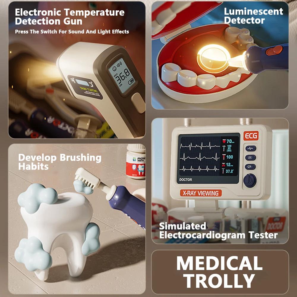 Non-Toxic Hospital Play Medical Equipment Table Fillings Injection Stethoscope Medical Trolley Home Doctor Dentist Toys For Kids Xmas Gift