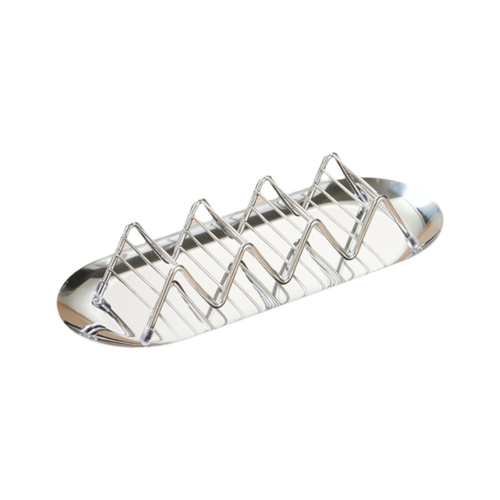 W-shaped Taco Stand with Tray Rust-proof Pancake Display Tray Stainless Steel Taco Holder Baking
