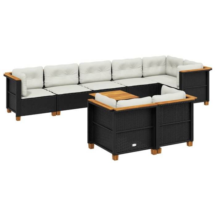 VidaXL Garden Lounge Set 9 Pcs with Cushions Black Wicker 3261893
