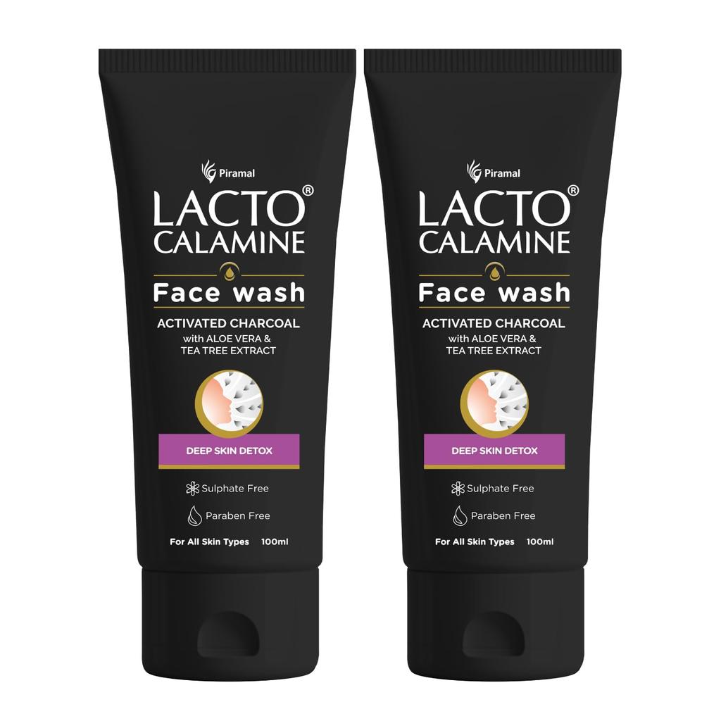 Lacto Calamine Charcoal  Activates Face Wash Aloe Vera Tea Tree Extract Deep Skin Detox 100 Ml Pack of 2