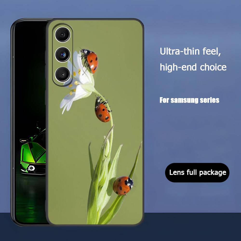 Leaf Ladybug Daisy For Samsung Galaxy S25 S24 S23 Ultra S22 S21 Plus S20 Black Soft Silicone Protective Case