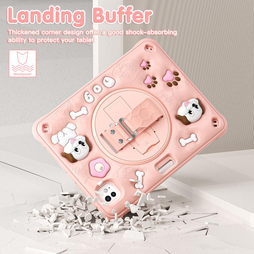 For iPad Pro 11 (2025)/11 (2024) Case with Shoulder Strap Kickstand Cute Dog PC+Silicone+TPU Tablet Cover