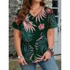 Summer V-neck Flower Pattern 3D Printed Top Fashionable Casual Short Sleeved Plus Size Women's T-shirts