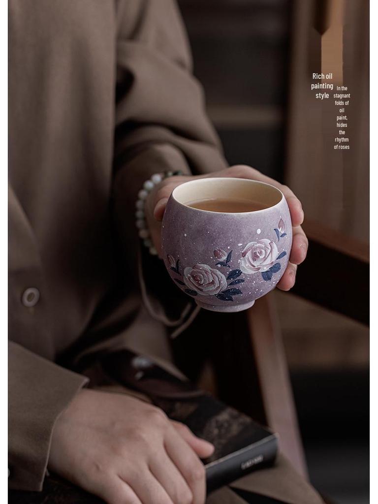 Handmade High-End Ceramic Rose Douli Tea Cup for Kung Fu Tea