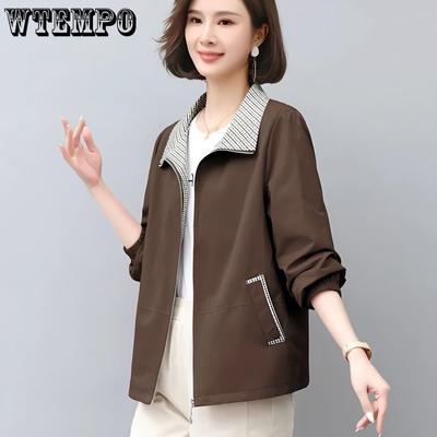 Modne zamki błyskawiczne Jednolity kolor Kurtki Topy Damskie Wiosna Na każdy mecz Luźne Swobodne Długie rękawy Kieszenie Płaszcze Odzież damska