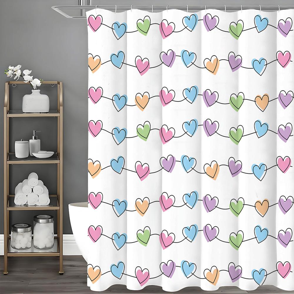 

Creative Colorful Hearts Shower Curtain Washable Dirt-Resistant Shower Head Waterproof Polyester Bath Curtain For Home Decor W60H190(CM)-1 Pcs