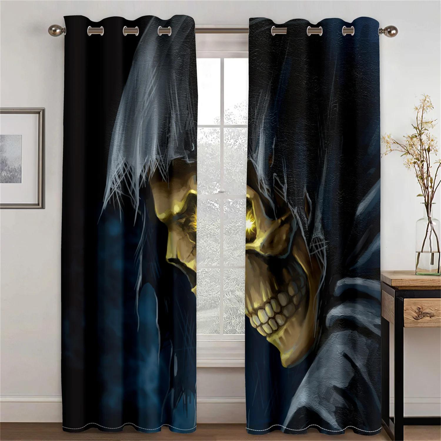 

3D Punk Couple Gothic Style Horror Female Skull Design Dead Rose Red Drapes Light Filteringwindow Curtains For Living Space Bedroom Space 50W130H(CM) 2PCS&Grommet Top