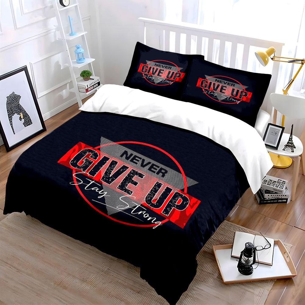 Never Give Up Motivational Print Bedding Duvet Cover Set Duvet Cover Pillowcases (1*Duvet Cover 2*Pillowcases, without duvet insert)