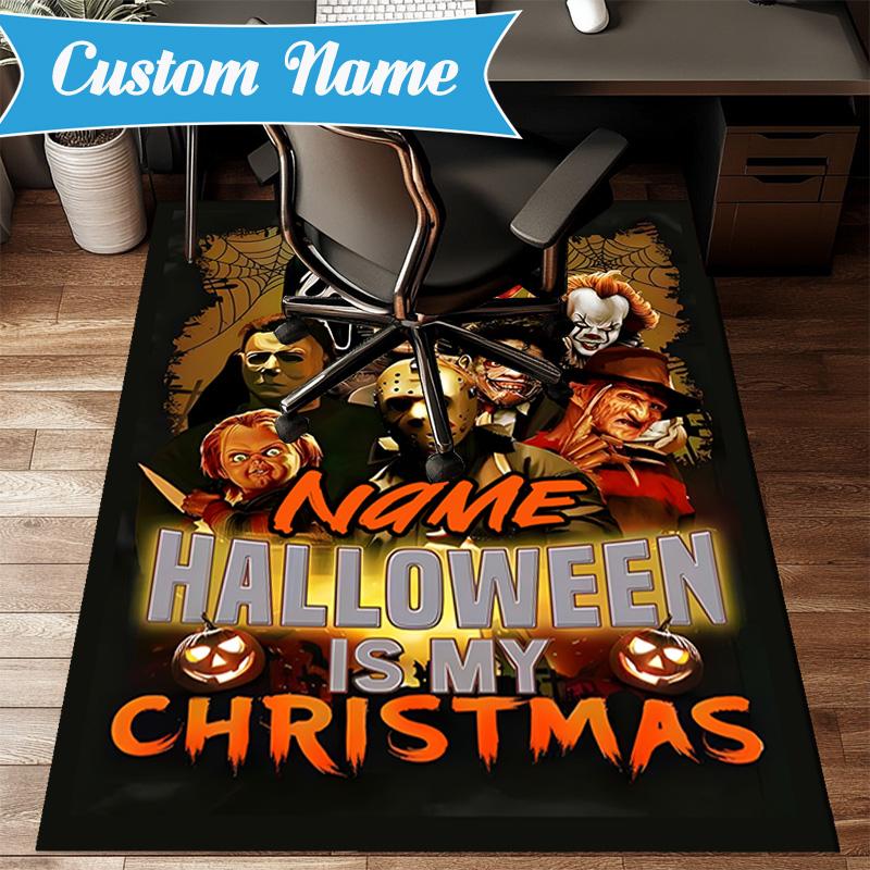 Custom Name Halloween Horror Christmas Rug for Living Room, Game Rooms, Office, Bedroom, Floor Mat Playful Design, fan gifts Christmas decor