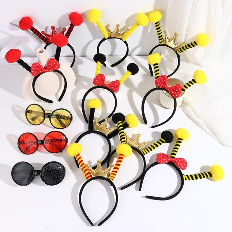 Bumble Bees Costume Kit for Kids Adult Bees Costume Antenna Headband Antenna Glasses for Halloween Cosplay Party Props