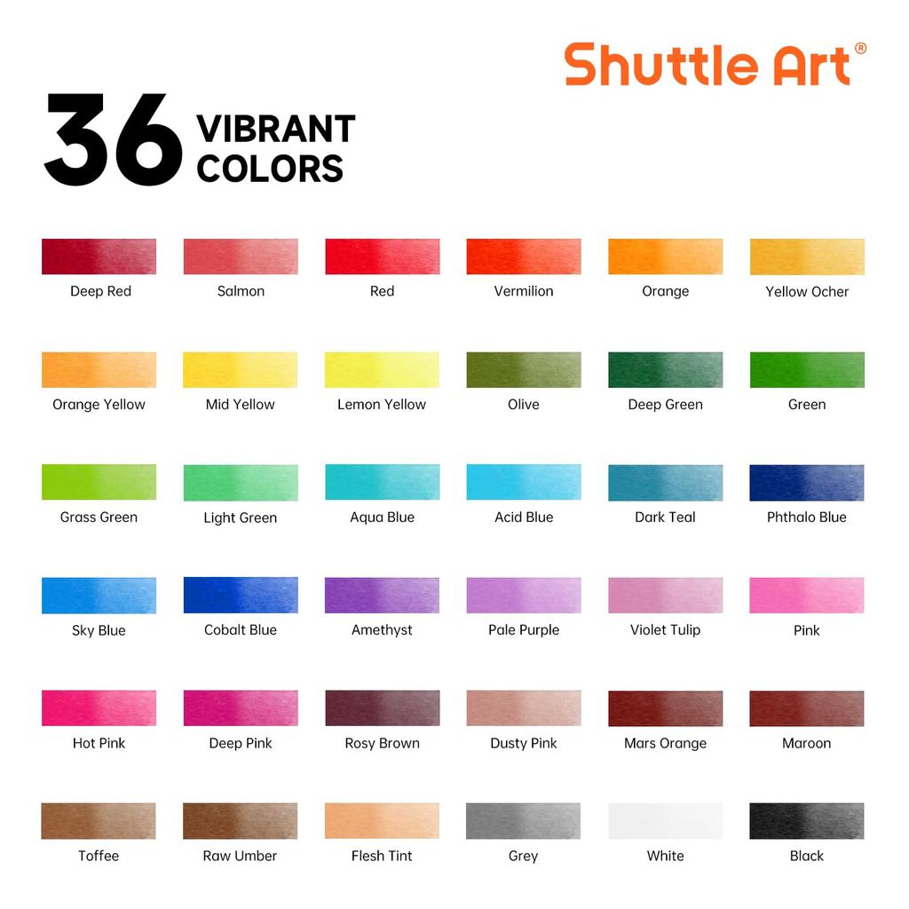 Ensemble d'aquarelles Shuttle Art avec 36 couleurs transparentes de 10 ml et 12 ml, parfait pour le coloriage pour adultes, l'aquarelle et l'art, parfait pour et une excellente peinture,